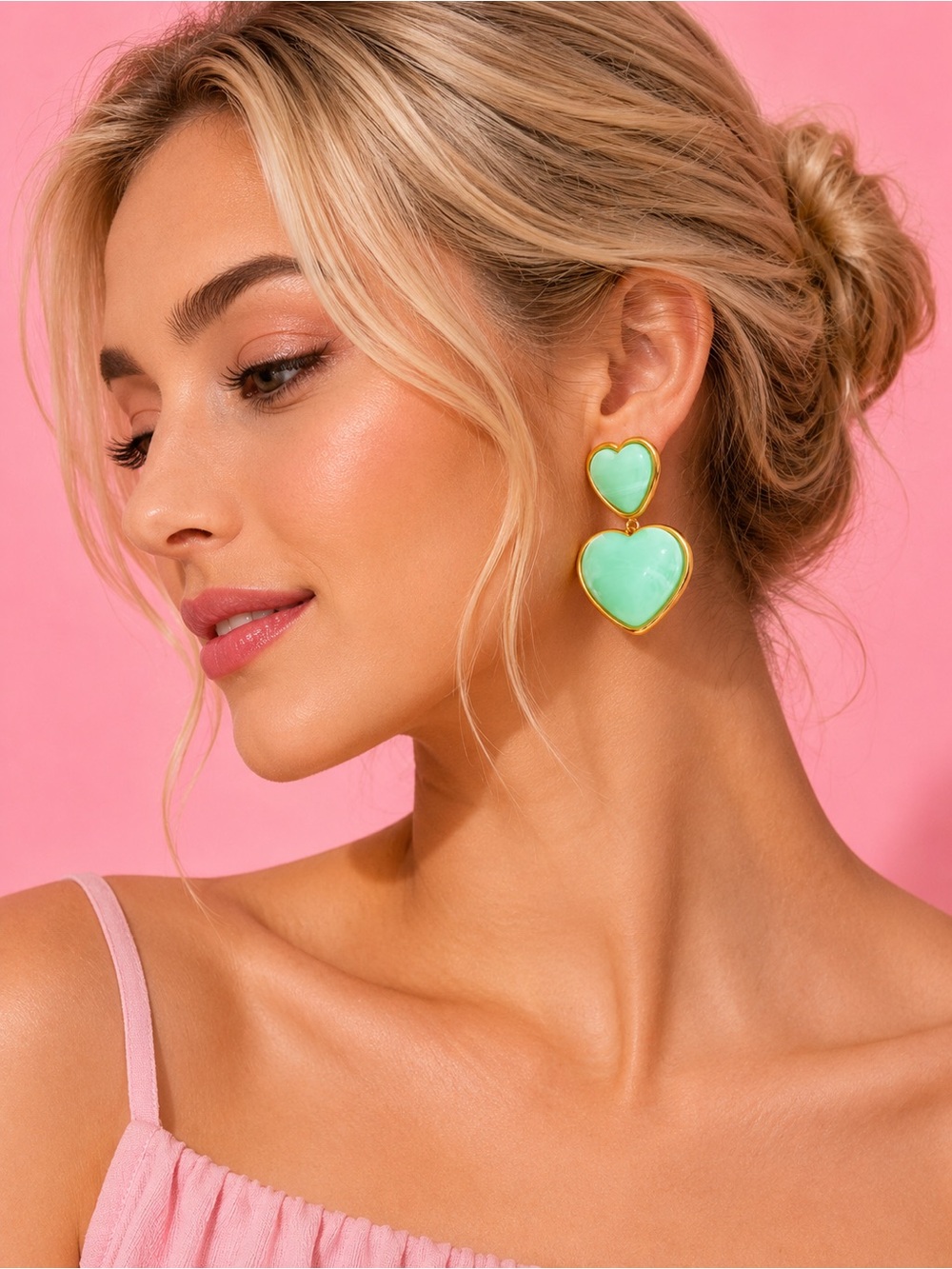 Dreamy Mint Green Heart Gold Earring